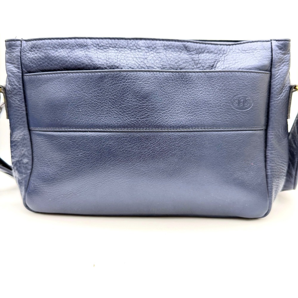 SAS Navy Blue Leather Crossbody Shoulder Bag Purse Multi‎ Compartment USA